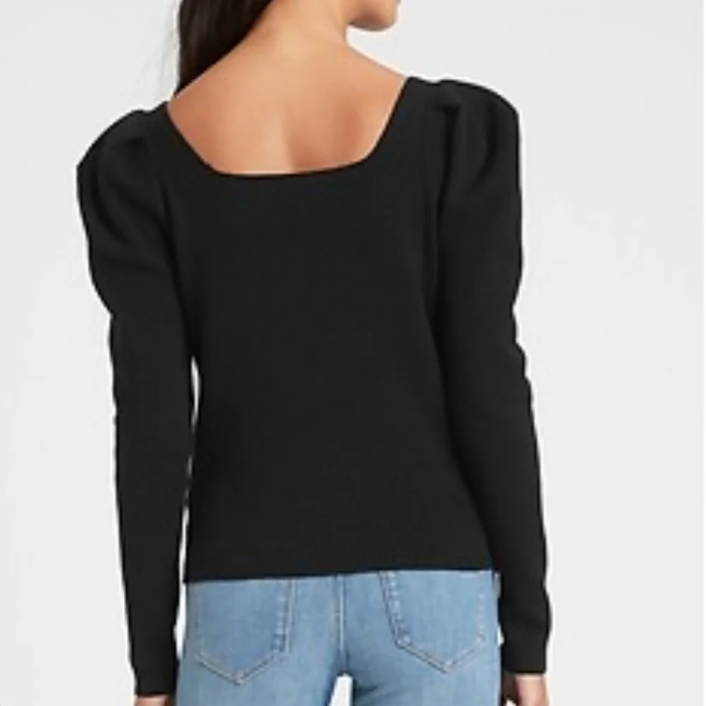 Elegant Black Square-Neck Puff-Sleeve Sweater Top| Banana Republic